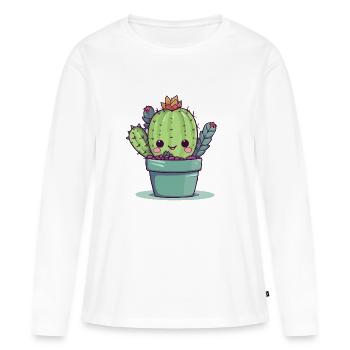 Mignon bébé cactus - T-shirt manches longues Premium bio Femme - blanc - Devant - Julia (174cm)