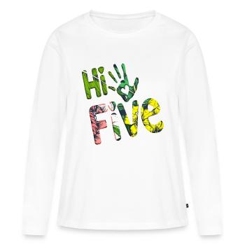 High Five Style Cool Hand Joke disant Hit Trend - T-shirt manches longues Premium bio Femme - blanc - Devant - Julia (174cm)