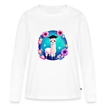 Certificat de fin d’études en alpaga - T-shirt manches longues Premium bio Femme - blanc - Devant - Julia (174cm)