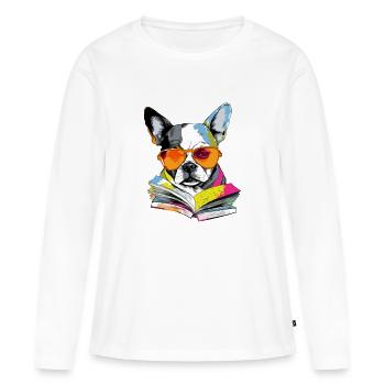 Lassi, der gelehrte Hund - Frauen Premium Bio Langarmshirt - Weiß - Vorne - Julia (174cm)