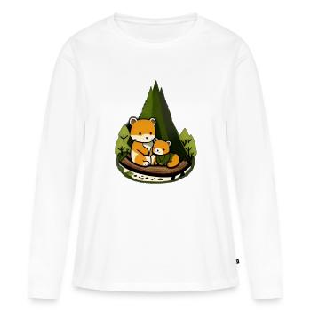 Famille d’animaux mignons câlinés sur fond de forêt - T-shirt manches longues Premium bio Femme - blanc - Devant - Julia (174cm)