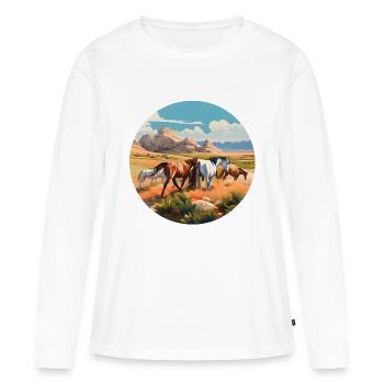 Troupeau de chevaux - T-shirt manches longues Premium bio Femme - blanc - Devant - Julia (174cm)