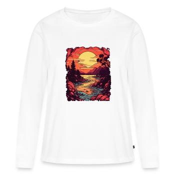 Coucher de soleil sur le lac - T-shirt manches longues Premium bio Femme - blanc - Devant - Julia (174cm)