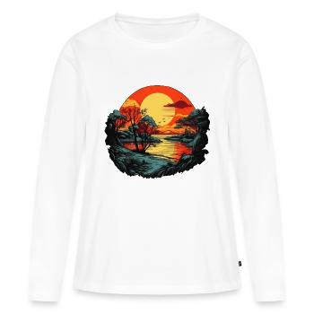 Coucher de soleil sur le lac n°2 - T-shirt manches longues Premium bio Femme - blanc - Devant - Julia (174cm)