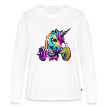 Fitness Einhorn - Frauen Premium Bio Langarmshirt - Weiß - Vorne - Julia (174cm)