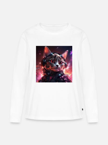 Cyberpunk Katze - Frauen Premium Bio Langarmshirt - Weiß