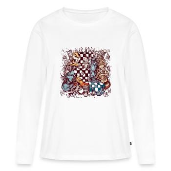 Abstraction échiquéenne n°3 - T-shirt manches longues Premium bio Femme - blanc - Devant - Julia (174cm)