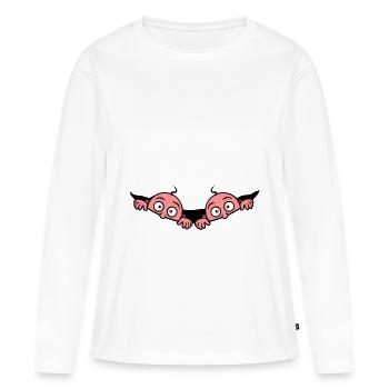 Femme enceinte avec deux bébés 2 jumeaux dans le ventre de bébé - T-shirt manches longues Premium bio Femme - blanc - Devant - Julia (174cm)