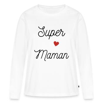 T-shirt Super maman - T-shirt d'amour - T-shirt manches longues Premium bio Femme - blanc - Devant - Julia (174cm)