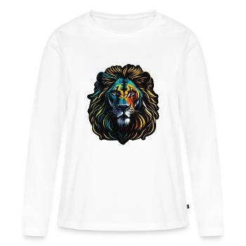 Lion peint - T-shirt manches longues Premium bio Femme - blanc - Devant - Julia (174cm)