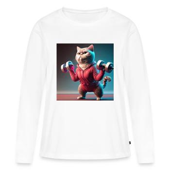 niedliche lustige katze illustration heben gewichtstraining - Frauen Premium Bio Langarmshirt - Weiß - Vorne - Julia (174cm)
