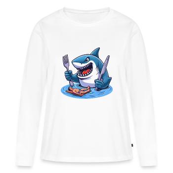 Requin affamé - T-shirt manches longues Premium bio Femme - blanc - Devant - Julia (174cm)