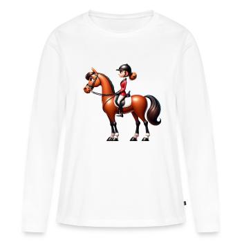 Équestre Équestre Brun Beau Cheval - T-shirt manches longues Premium bio Femme - blanc - Devant - Julia (174cm)