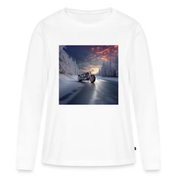 Balade hivernale en moto sur l’autoroute - T-shirt manches longues Premium bio Femme - blanc - Devant - Julia (174cm)