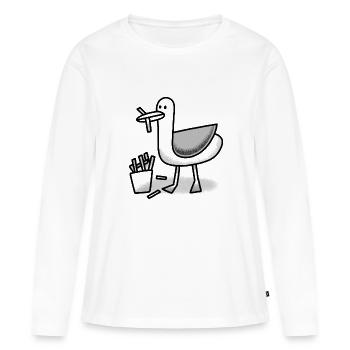 Möwe mit einem Chippy im Schnabel - Frauen Premium Bio Langarmshirt - Weiß - Vorne - Julia (174cm)
