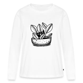 Flat cute Cat hiding in a Pot Plant - Women's Premium Organic Long Sleeve Shirt - white - Front - Julia (174cm)