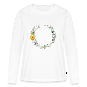 Eukalyptus, Blumenkranz, personalisierbar - Frauen Premium Bio Langarmshirt - Weiß - Vorne - Julia (174cm)