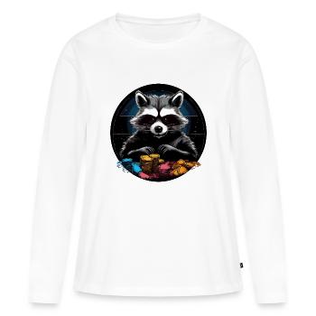 Raton laveur Poker ALL IN - T-shirt manches longues Premium bio Femme - blanc - Devant - Julia (174cm)