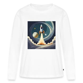 Emmenez-moi sur la lune Démarrage d’une fusée spatiale vintage - T-shirt manches longues Premium bio Femme - blanc - Devant - Julia (174cm)