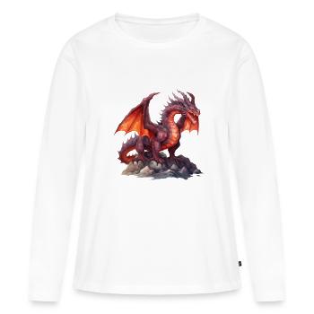 Rotes Drachen-T-Shirt mit Fantasie. Hervorragend geeignet für Gamer. - Frauen Premium Bio Langarmshirt - Weiß - Vorne - Julia (174cm)