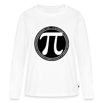 Symbole Pi rond Blanc sur Noir mod long Pi Grec - T-shirt manches longues Premium bio Femme - blanc - Devant - Julia (174cm)