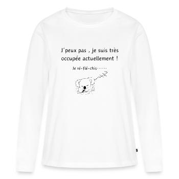 Je peux pas je réfléchis -citation humour - T-shirt manches longues Premium bio Femme - blanc - Devant - Julia (174cm)