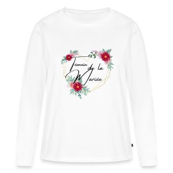 Témoin de la mariée coeur floral -tshirt assorti - T-shirt manches longues Premium bio Femme - blanc - Devant - Julia (174cm)
