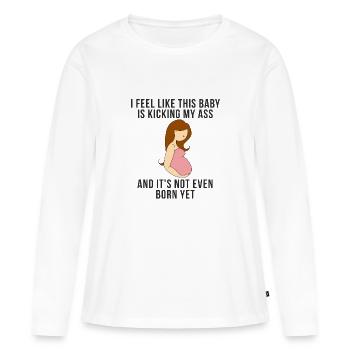 La sensation de grossesse - T-shirt manches longues Premium bio Femme - blanc - Devant - Julia (174cm)