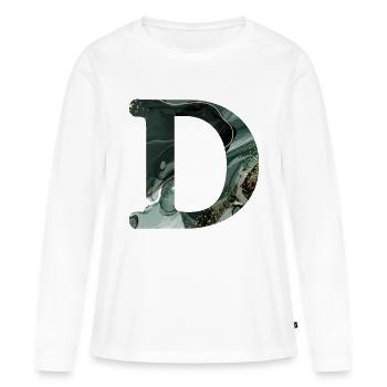 Lettre d marbré vert - T-shirt manches longues Premium bio Femme - blanc - Devant - Julia (174cm)