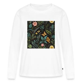 Schmetterlinge im Laub #butterfly #flowers - Frauen Premium Bio Langarmshirt - Weiß - Vorne - Julia (174cm)