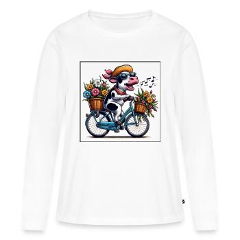 Singende Kuh auf dem Fahrrad - Frauen Premium Bio Langarmshirt - Weiß - Vorne - Julia (174cm)