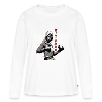 HIT HARD Boxe Femme - T-shirt manches longues Premium bio Femme - blanc - Devant - Julia (174cm)
