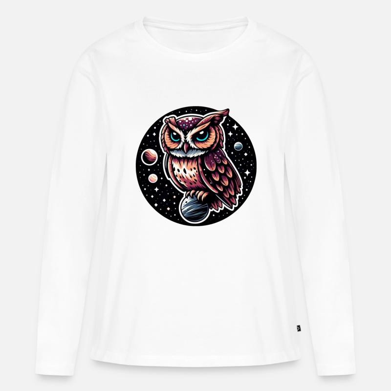 Kosmische Eule Illustration - Frauen Premium Bio Langarmshirt - Weiß