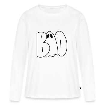 BOO Geist Schriftzug - Frauen Premium Bio Langarmshirt - Weiß - Vorne - Julia (174cm)