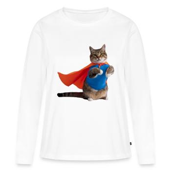 Katze im Superhelden-Umhang - Frauen Premium Bio Langarmshirt - Weiß - Vorne - Julia (174cm)