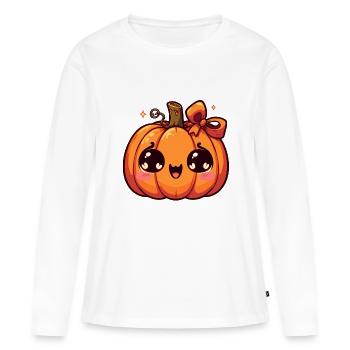 Kawaii Kürbis - Frauen Premium Bio Langarmshirt - Weiß - Vorne - Julia (174cm)