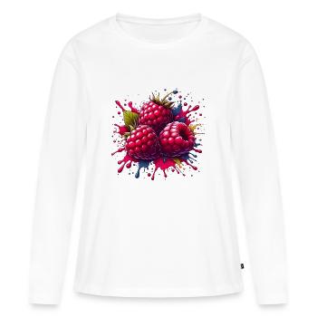 Framboises explosion de peinture - T-shirt manches longues Premium bio Femme - blanc - Devant - Julia (174cm)