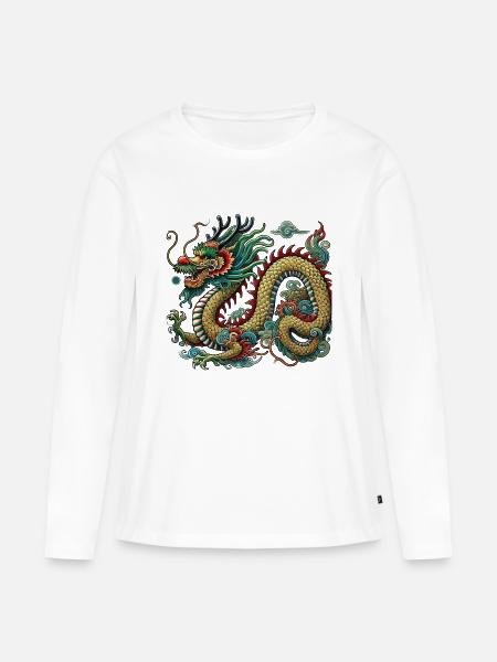 Dragon China - Frauen Premium Bio Langarmshirt - Weiß