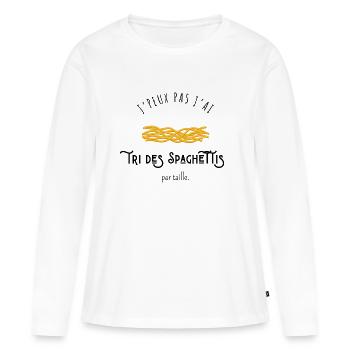 J’peux pas j’ai tri des spaghettis par taille - T-shirt manches longues Premium bio Femme - blanc - Devant - Julia (174cm)
