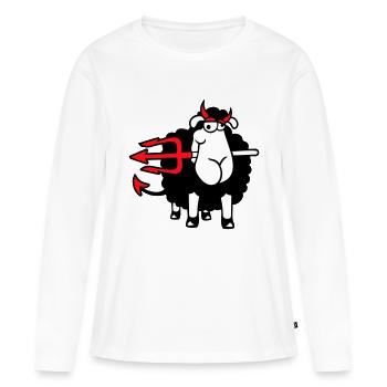 Mouton Diable Satan Enfer Mal Trident Cornes Cool - T-shirt manches longues Premium bio Femme - blanc - Devant - Julia (174cm)