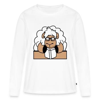 Sheep Nerd Geek Book Reading Nerd Horn-Rimmed Glasses Desk - Women's Premium Organic Long Sleeve Shirt - white - Front - Julia (174cm)