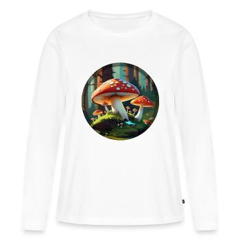 Champignon - Amanita muscaria dans la forêt 001 - T-shirt manches longues Premium bio Femme - blanc - Devant - Julia (174cm)