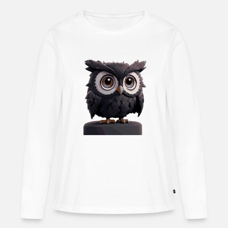 Eule Comic - Frauen Premium Bio Langarmshirt - Weiß