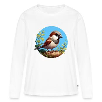 Moineau sur une branche - T-shirt manches longues Premium bio Femme - blanc - Devant - Julia (174cm)