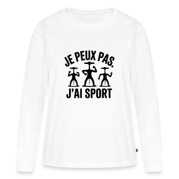 Je peux pas, j’ai sport – Tire-Bouchons Musclés - T-shirt manches longues Premium bio Femme - blanc - Devant - Julia (174cm)