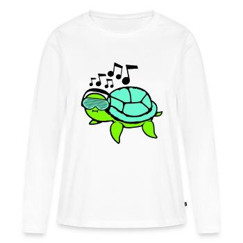 tortue fête lunettes fentes écouteurs musique - T-shirt manches longues Premium bio Femme - blanc - Devant - Julia (174cm)