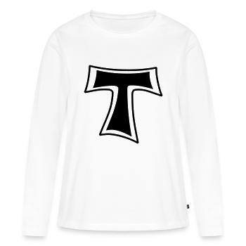 symbole de Tau monochrome - T-shirt manches longues Premium bio Femme - blanc - Devant - Julia (174cm)