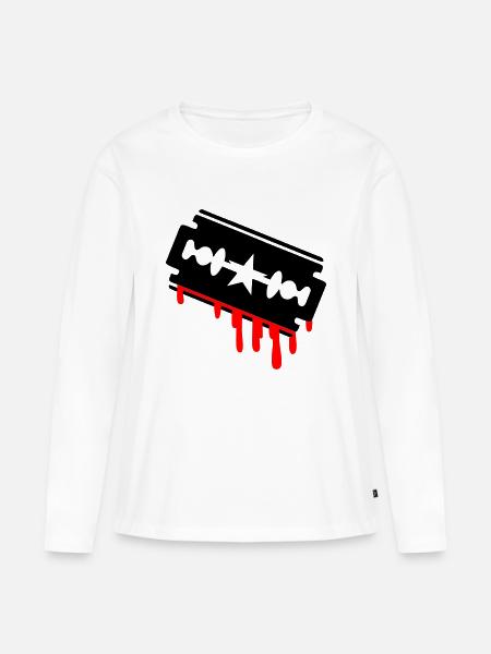 Rasierklinge mit Blut - Frauen Premium Bio Langarmshirt - Weiß