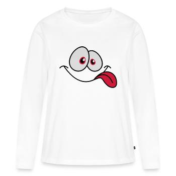 Visage comique souriant Langue froide qui dépasse - T-shirt manches longues Premium bio Femme - blanc - Devant - Julia (174cm)