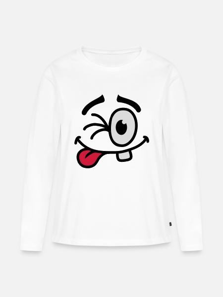 Cool Smiley Face - Frauen Premium Bio Langarmshirt - Weiß
